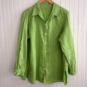 Sheer Open Weave Lime Green Button Down